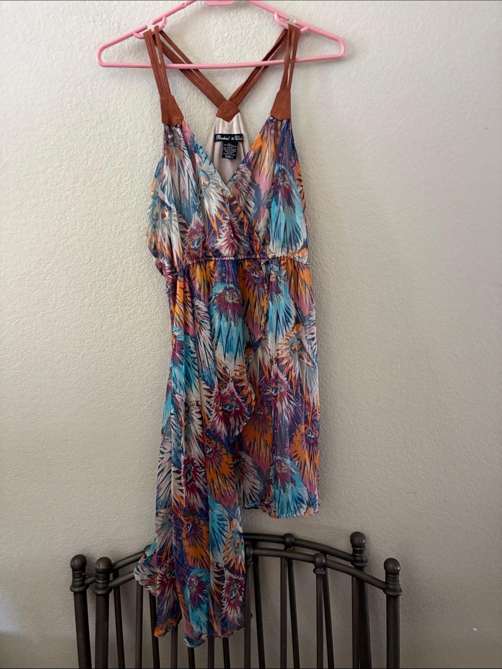 No Boundaries Multicolor Floral High-Low Sundress with Brown Straps